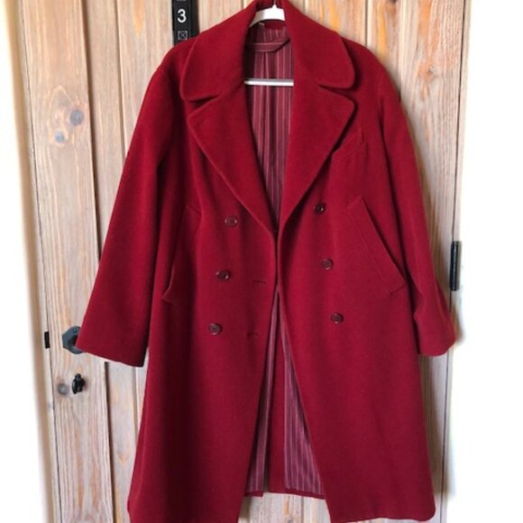 Romeo Gigli Jackets & Blazers - Archival ROMEO GIGLI Red Wool Double-Breasted Long Coat - Pinstripe Lining M/L